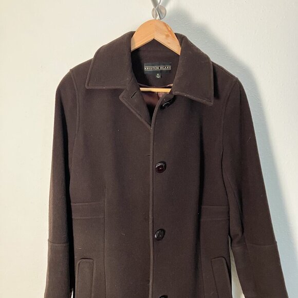 Kristen Blake Jacket Womens Brown Wool Nylon Pea Coat Size 10 - Picture 2 of 8